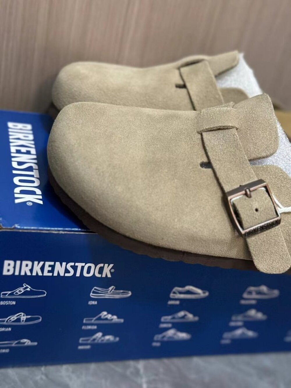 Birkenstock Boston Taupe Suede Clogs Soft Footbed Mule - Picture 3 of 4